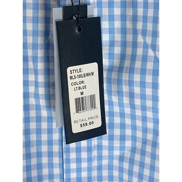 Galaxy by Harvic Gingham Mens Button Up Dress Shirt Light Blue, Size M, NWT - Picture 4 of 5